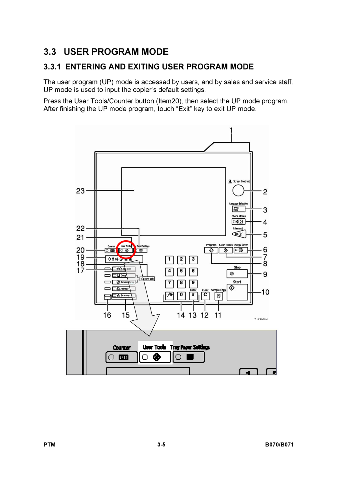 Toshiba E-STUDIO900 manual Entering and Exiting User Program Mode 