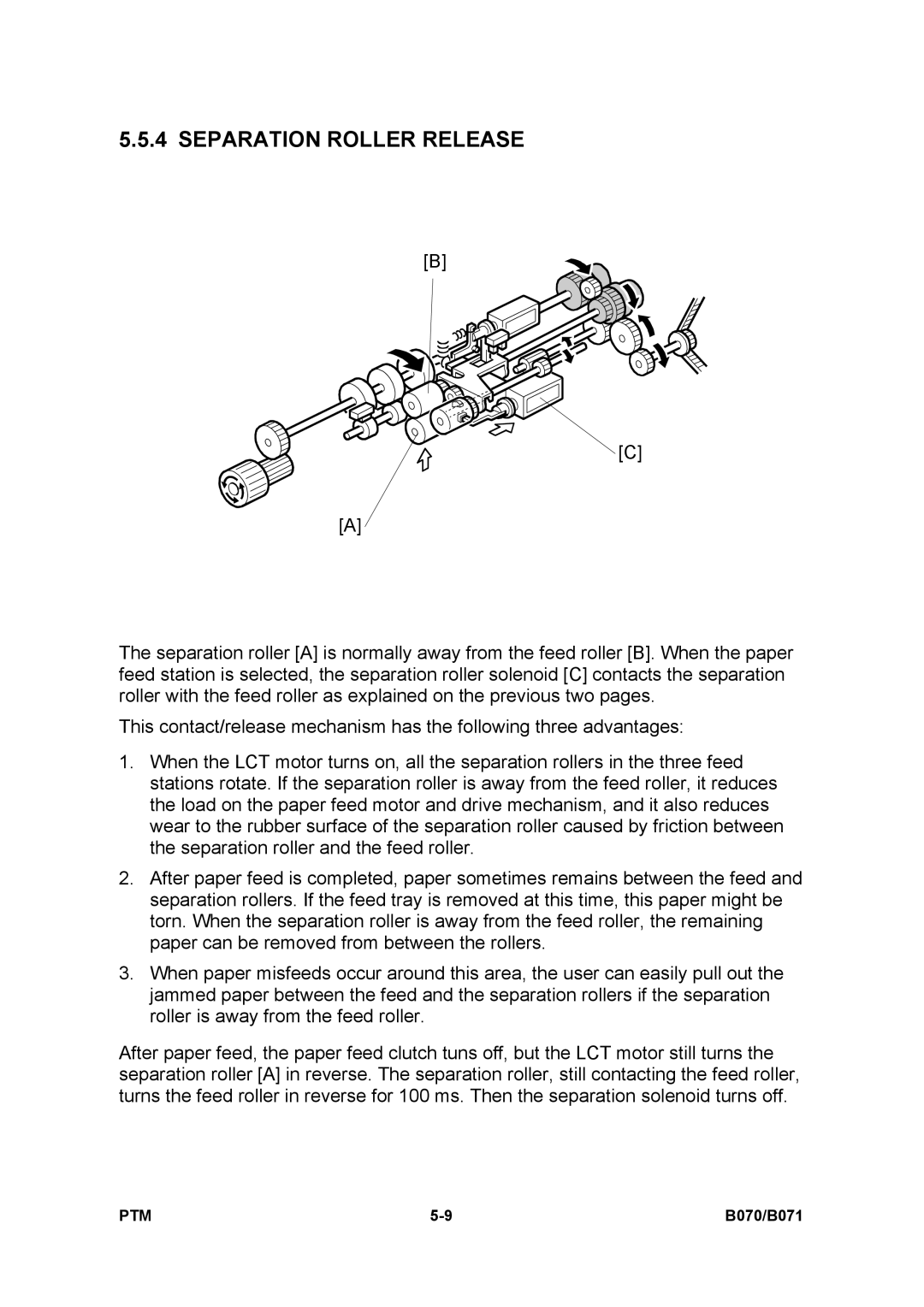 Toshiba E-STUDIO900 manual Separation Roller Release 