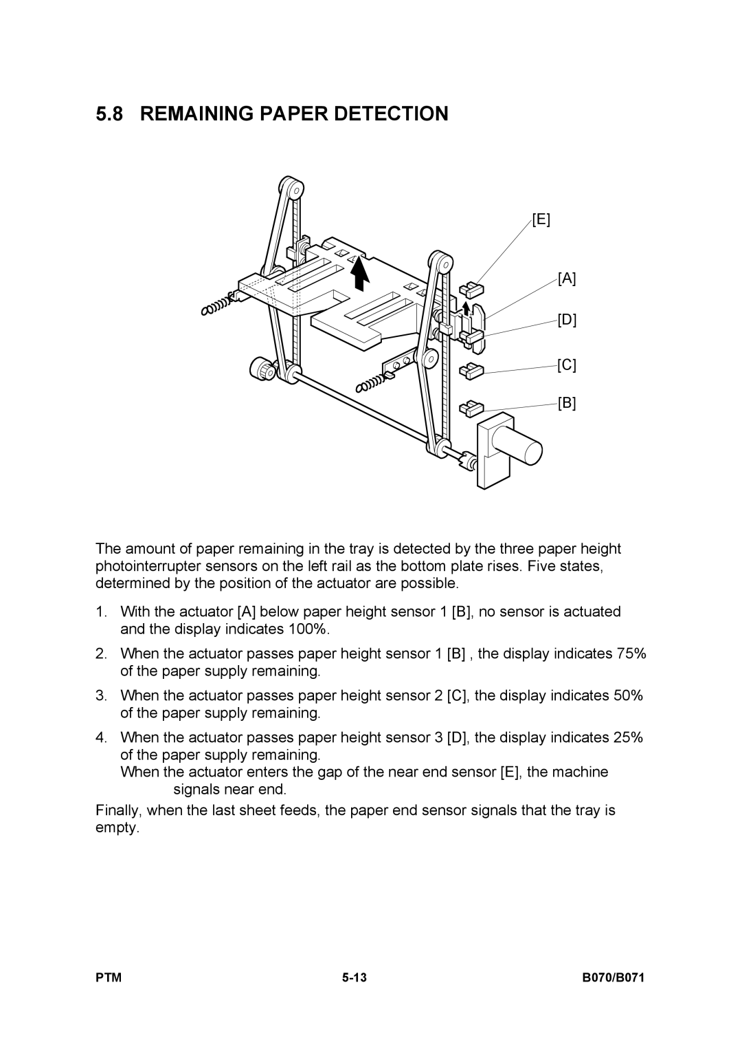 Toshiba E-STUDIO900 manual Remaining Paper Detection 