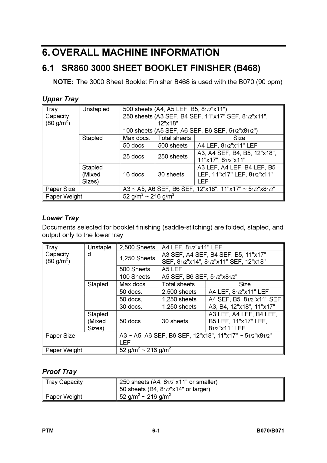 Toshiba E-STUDIO900 manual SR860 3000 Sheet Booklet Finisher B468, Upper Tray, Lower Tray, Proof Tray 