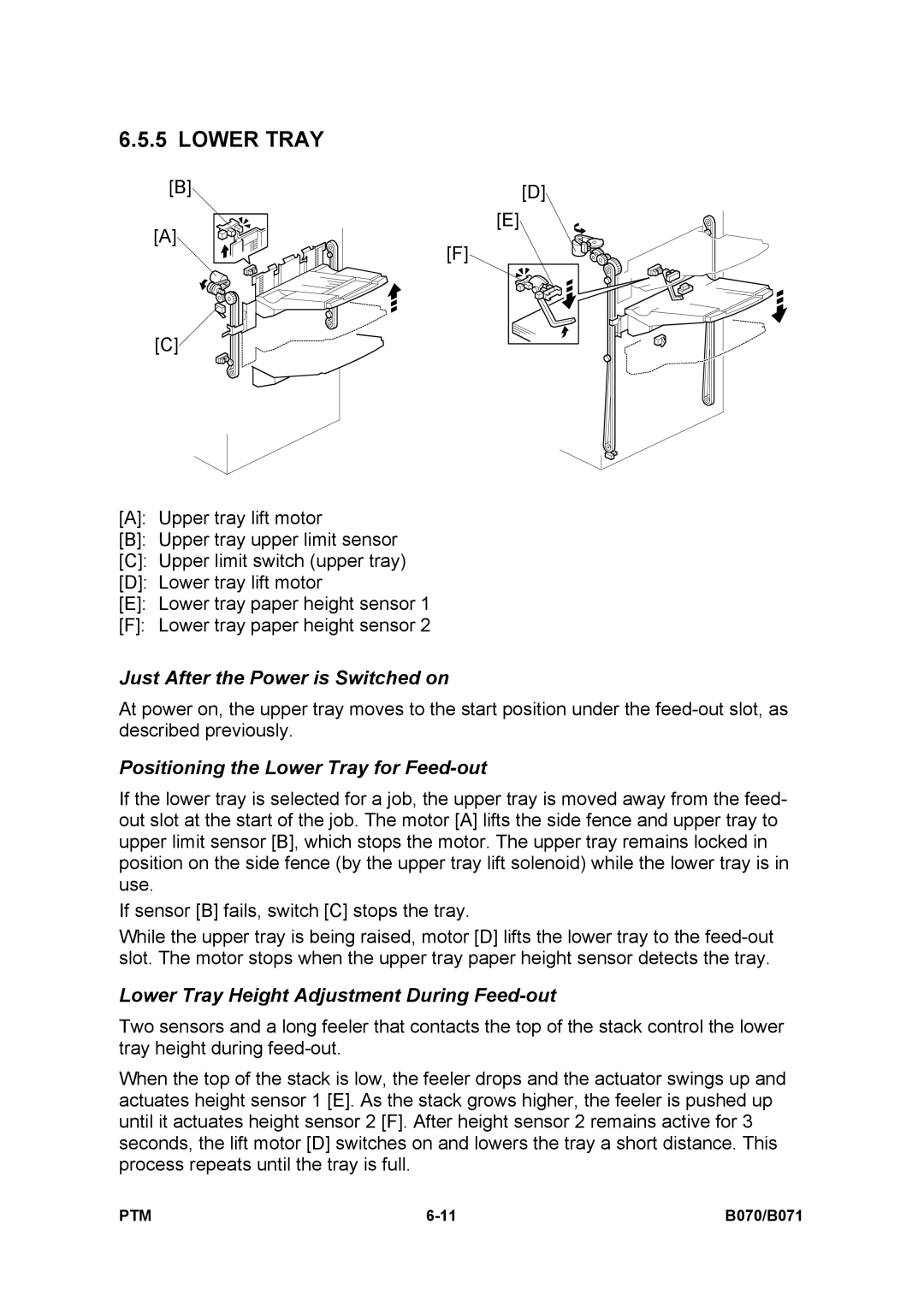 Toshiba E-STUDIO900 manual Positioning the Lower Tray for Feed-out, Lower Tray Height Adjustment During Feed-out 