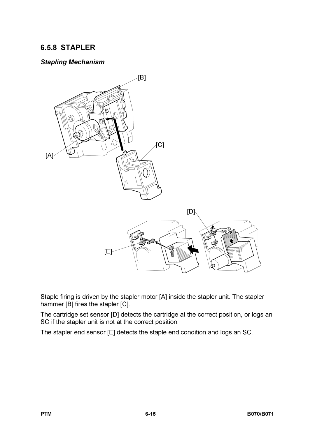 Toshiba E-STUDIO900 manual Stapler, Stapling Mechanism 