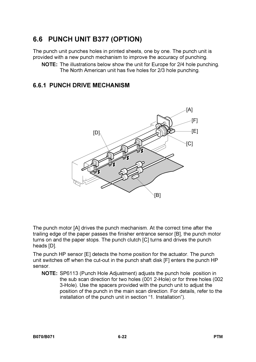 Toshiba E-STUDIO900 manual Punch Unit B377 Option, Punch Drive Mechanism 