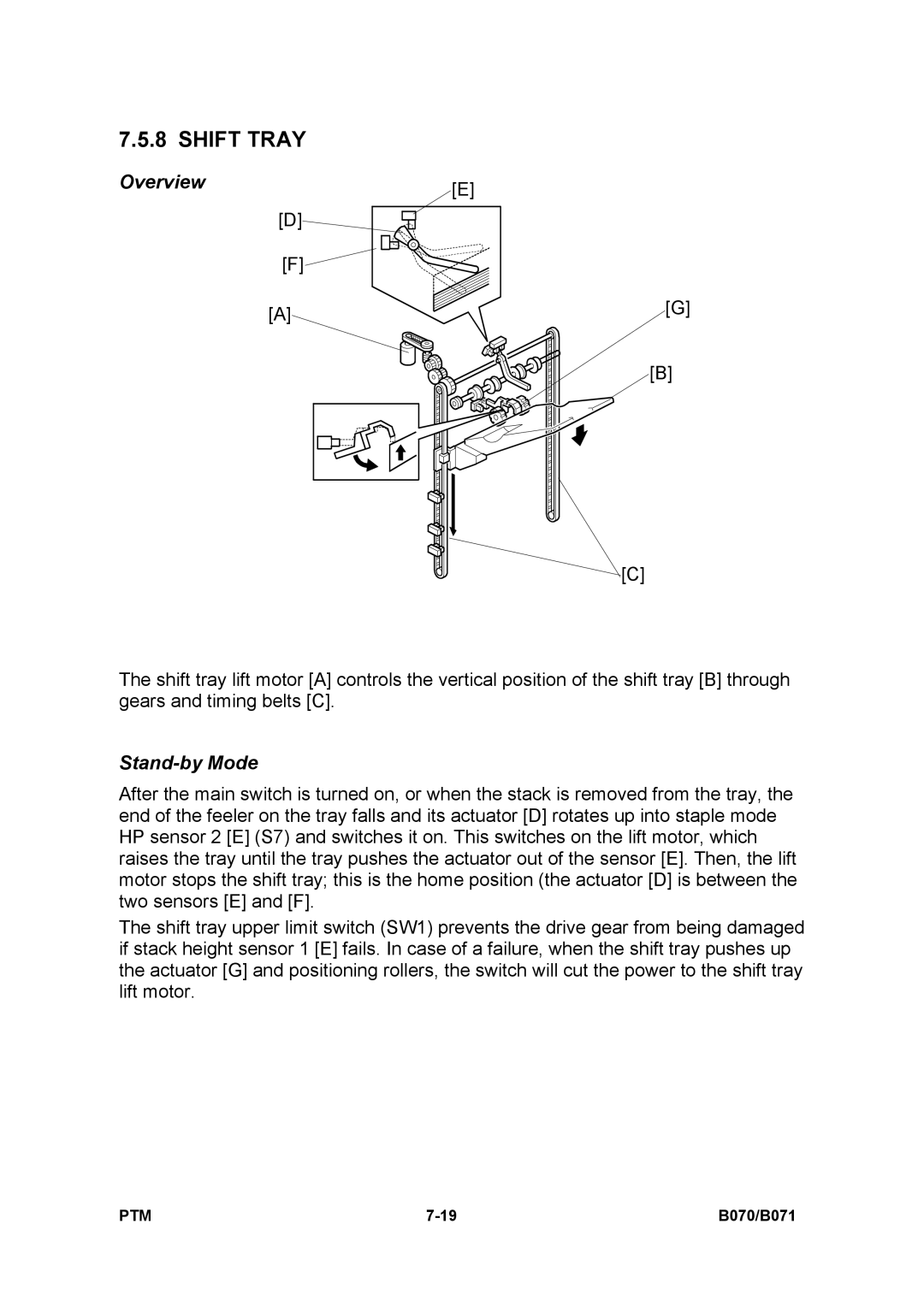 Toshiba E-STUDIO900 manual Shift Tray, Stand-by Mode 