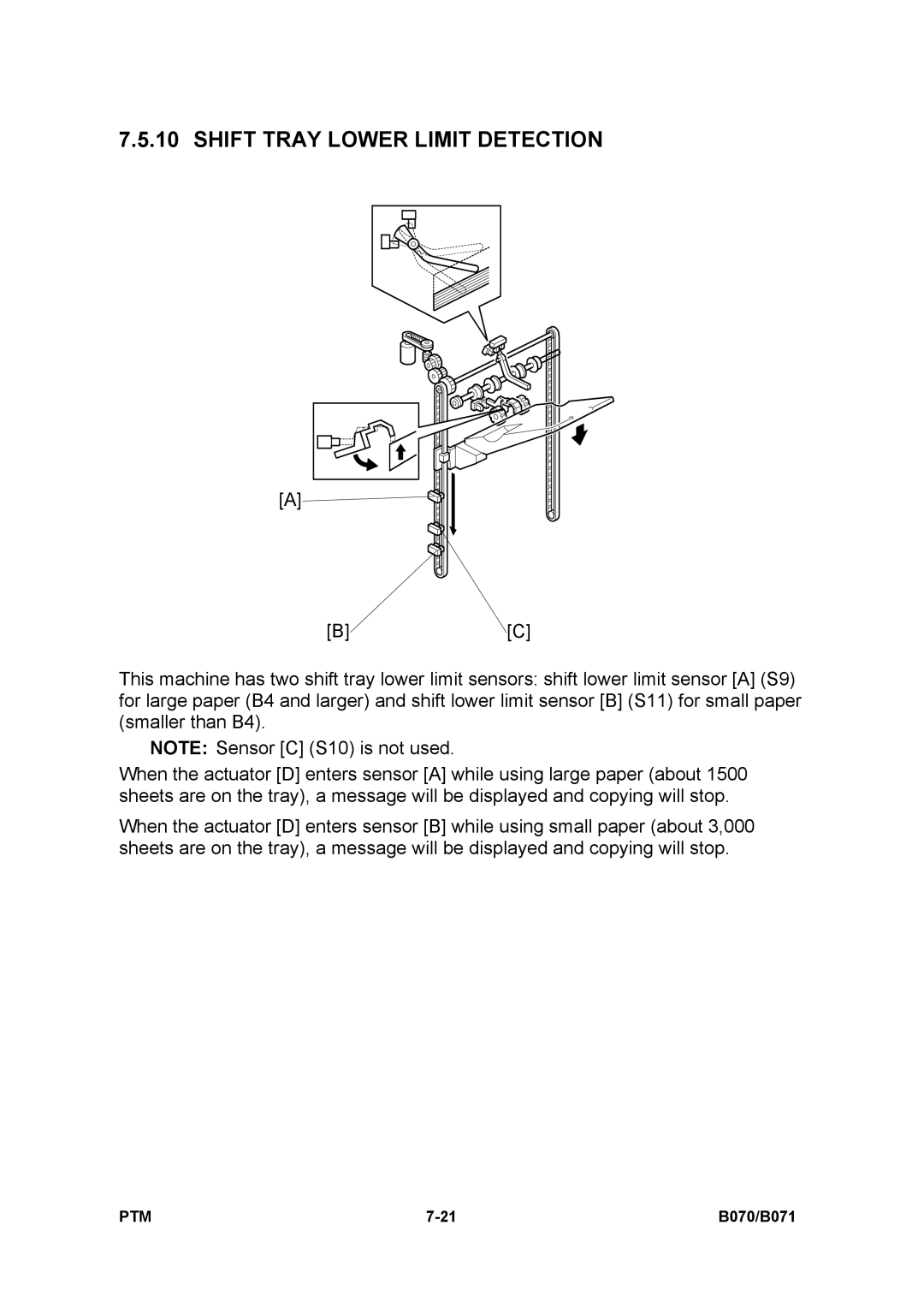 Toshiba E-STUDIO900 manual Shift Tray Lower Limit Detection 