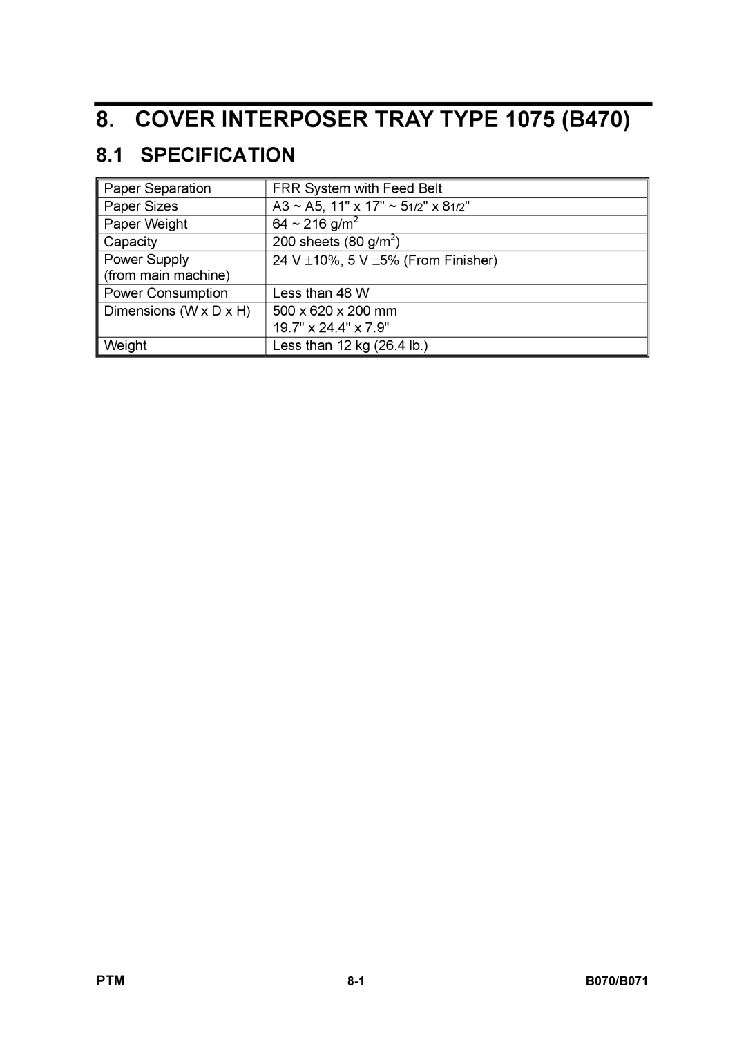 Toshiba E-STUDIO900 manual Cover Interposer Tray Type 1075 B470 