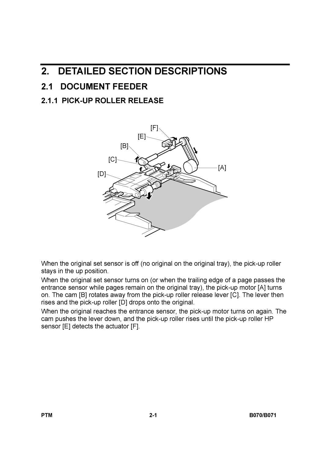 Toshiba E-STUDIO900 manual Document Feeder, PICK-UP Roller Release 