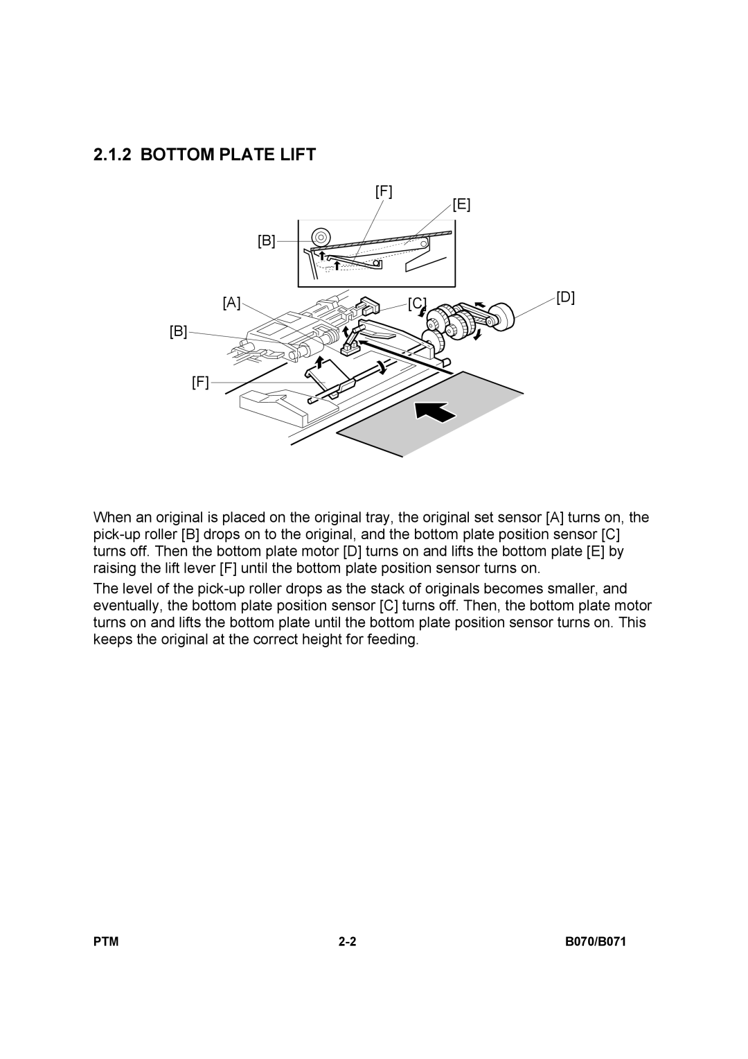 Toshiba E-STUDIO900 manual Bottom Plate Lift 