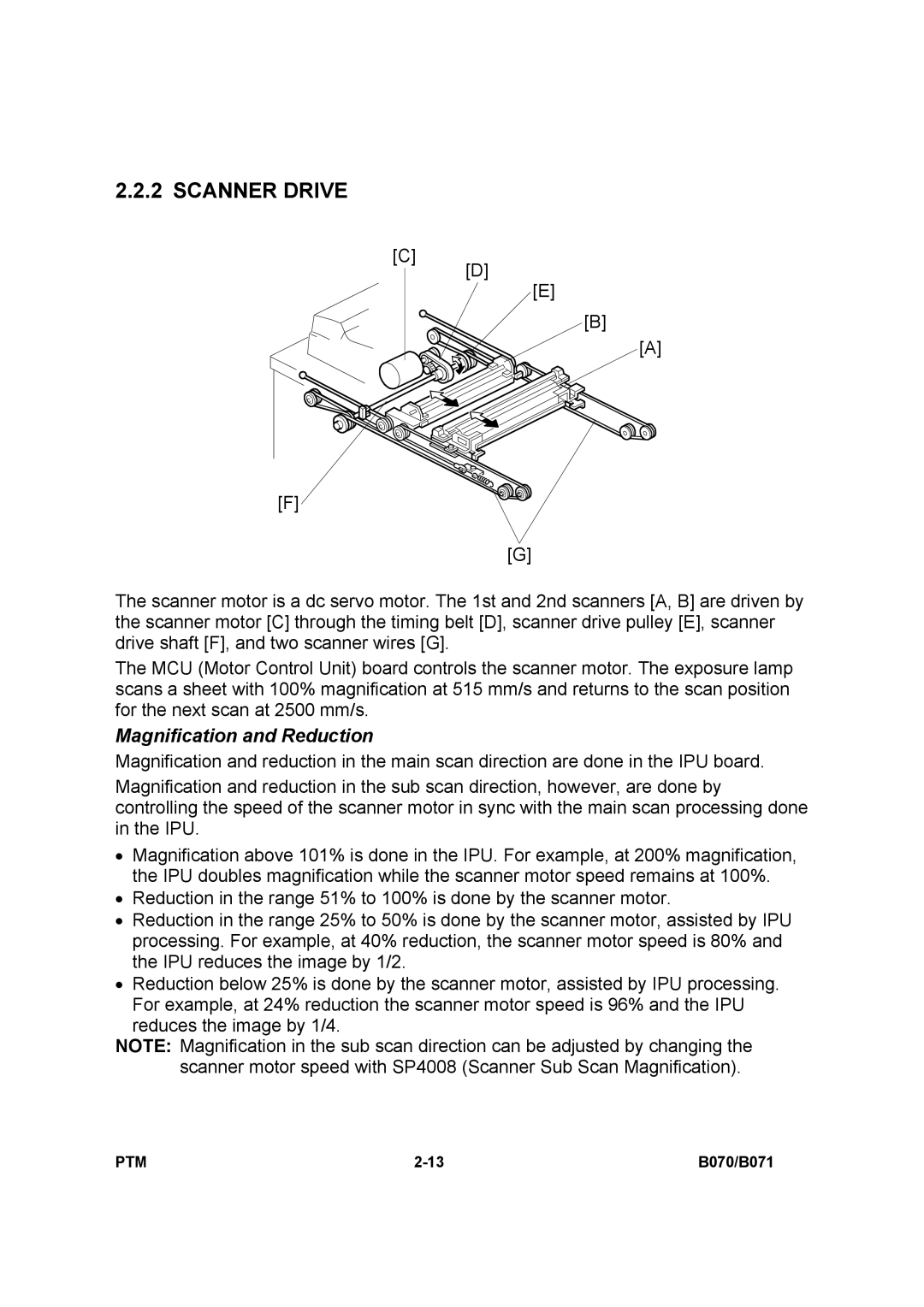 Toshiba E-STUDIO900 manual Scanner Drive, Magnification and Reduction 