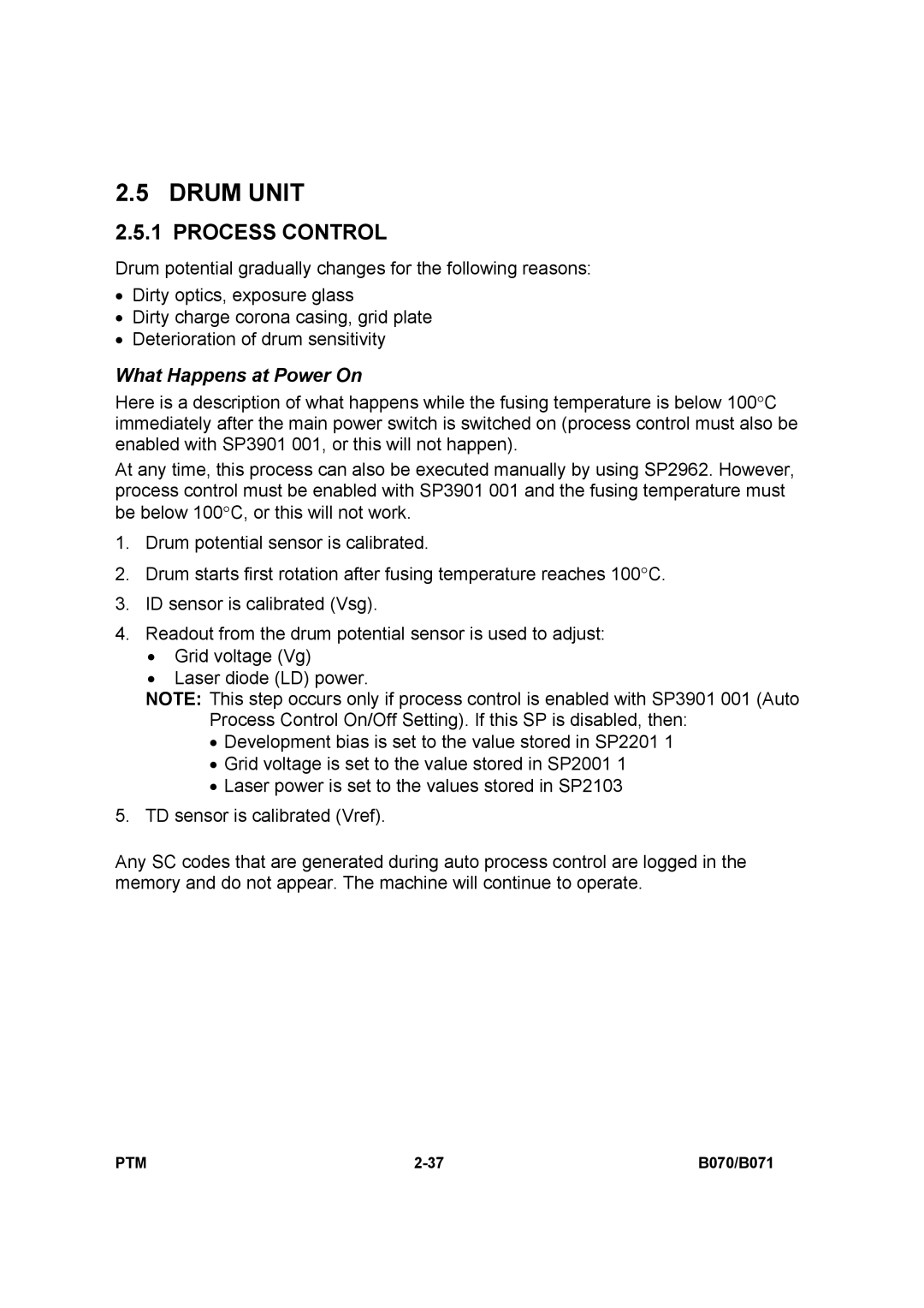 Toshiba E-STUDIO900 manual Drum Unit, Process Control, What Happens at Power On 