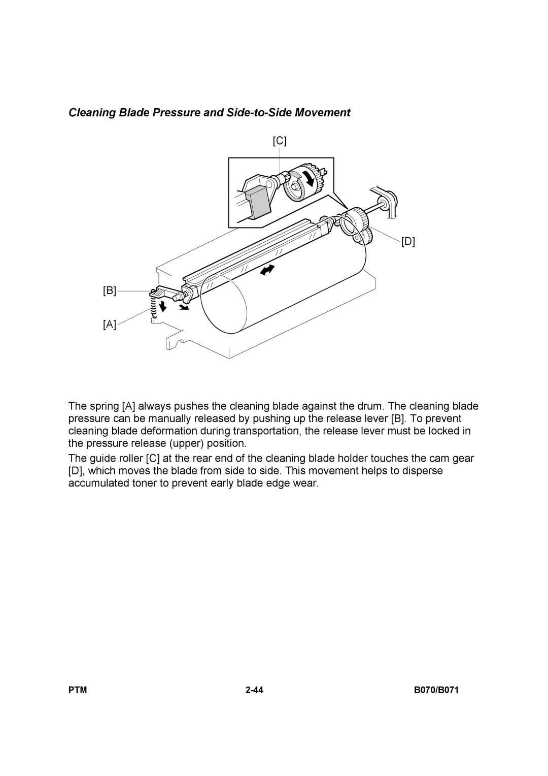 Toshiba E-STUDIO900 manual Cleaning Blade Pressure and Side-to-Side Movement 