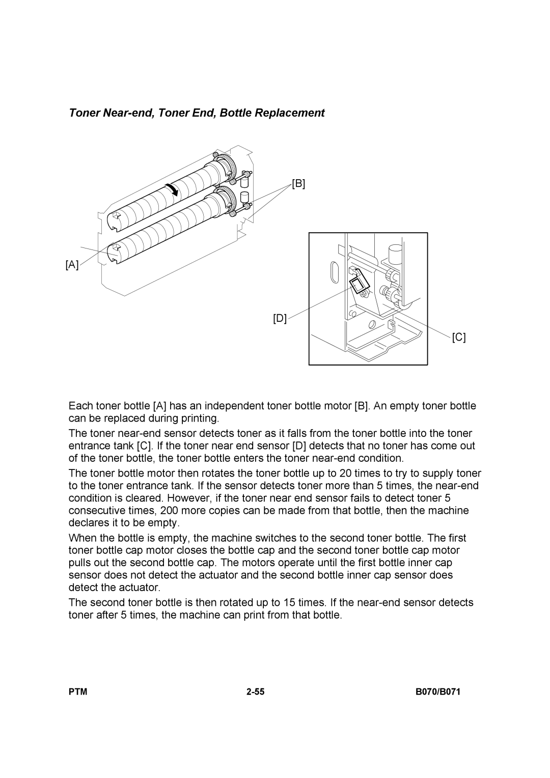 Toshiba E-STUDIO900 manual Toner Near-end, Toner End, Bottle Replacement 