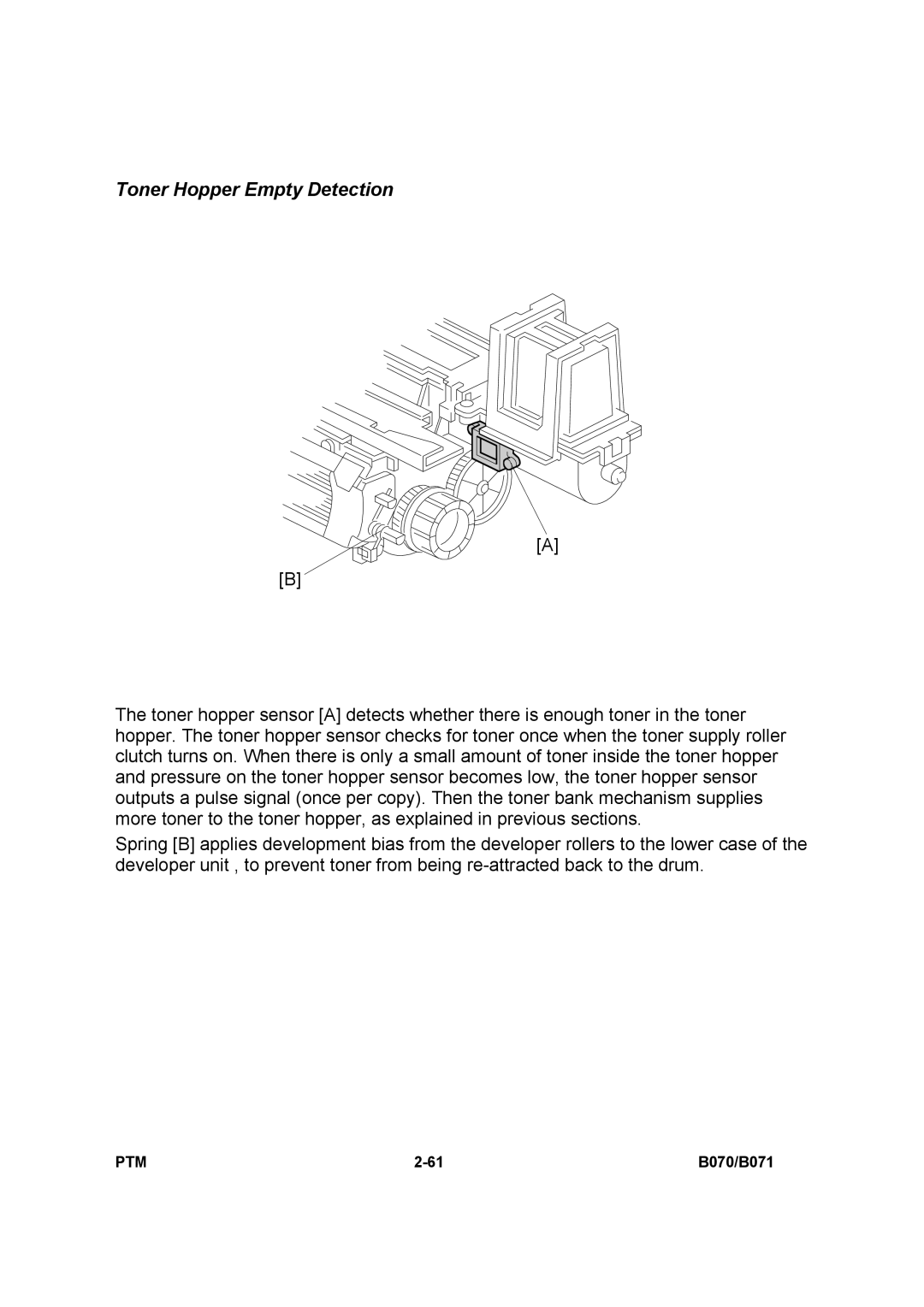 Toshiba E-STUDIO900 manual Toner Hopper Empty Detection 