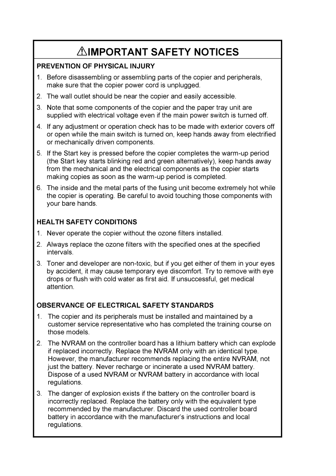 Toshiba E-STUDIO900 manual IMPORTANT Safety Notices 