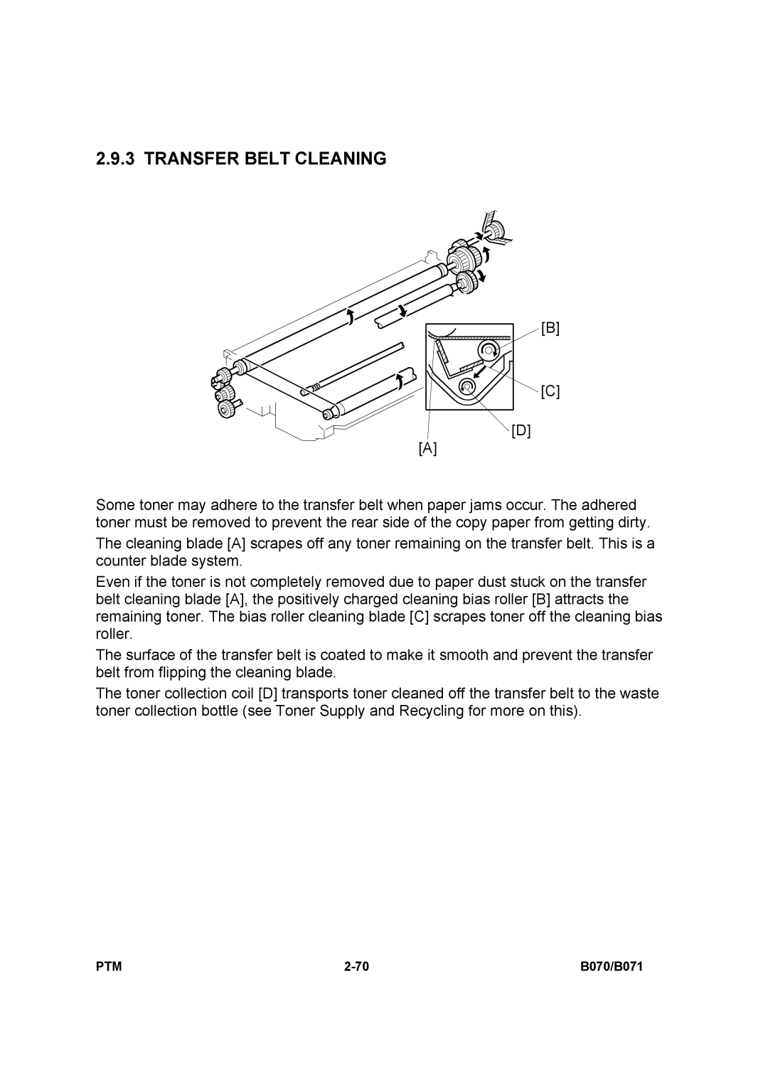 Toshiba E-STUDIO900 manual Transfer Belt Cleaning 