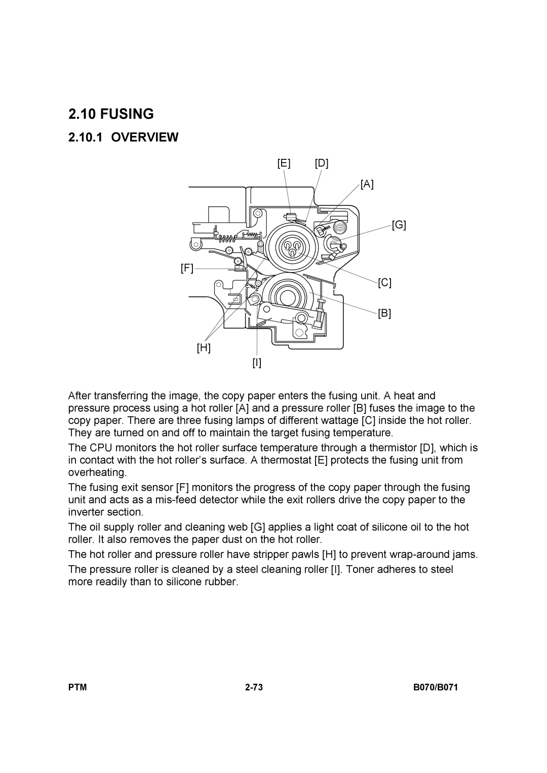 Toshiba E-STUDIO900 manual Fusing, Overview 