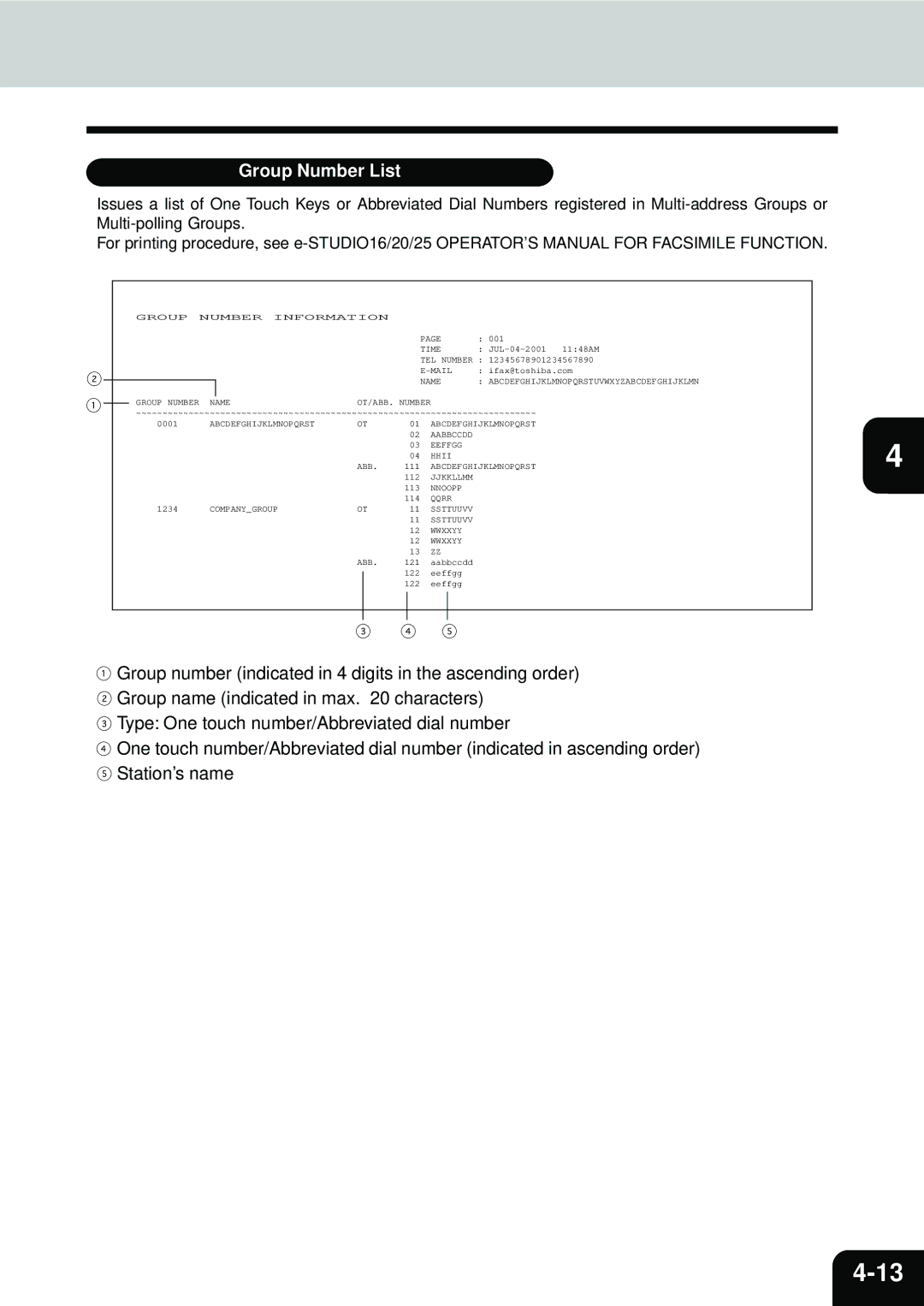 Toshiba E1-17063A manual Group Number List 