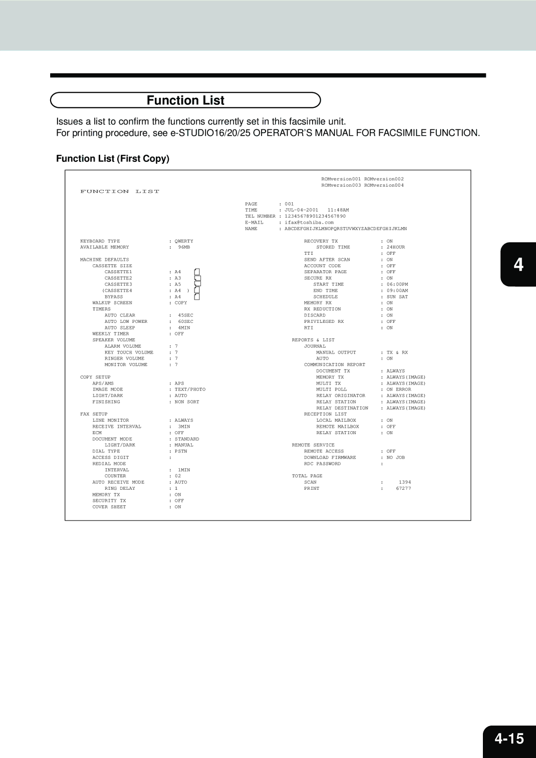 Toshiba E1-17063A manual Function List First Copy 