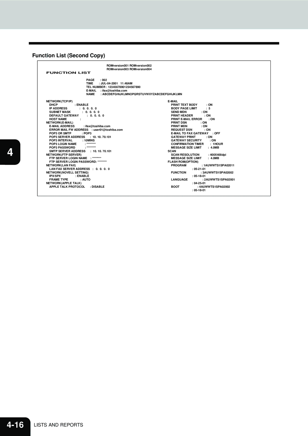 Toshiba E1-17063A manual Function List Second Copy 