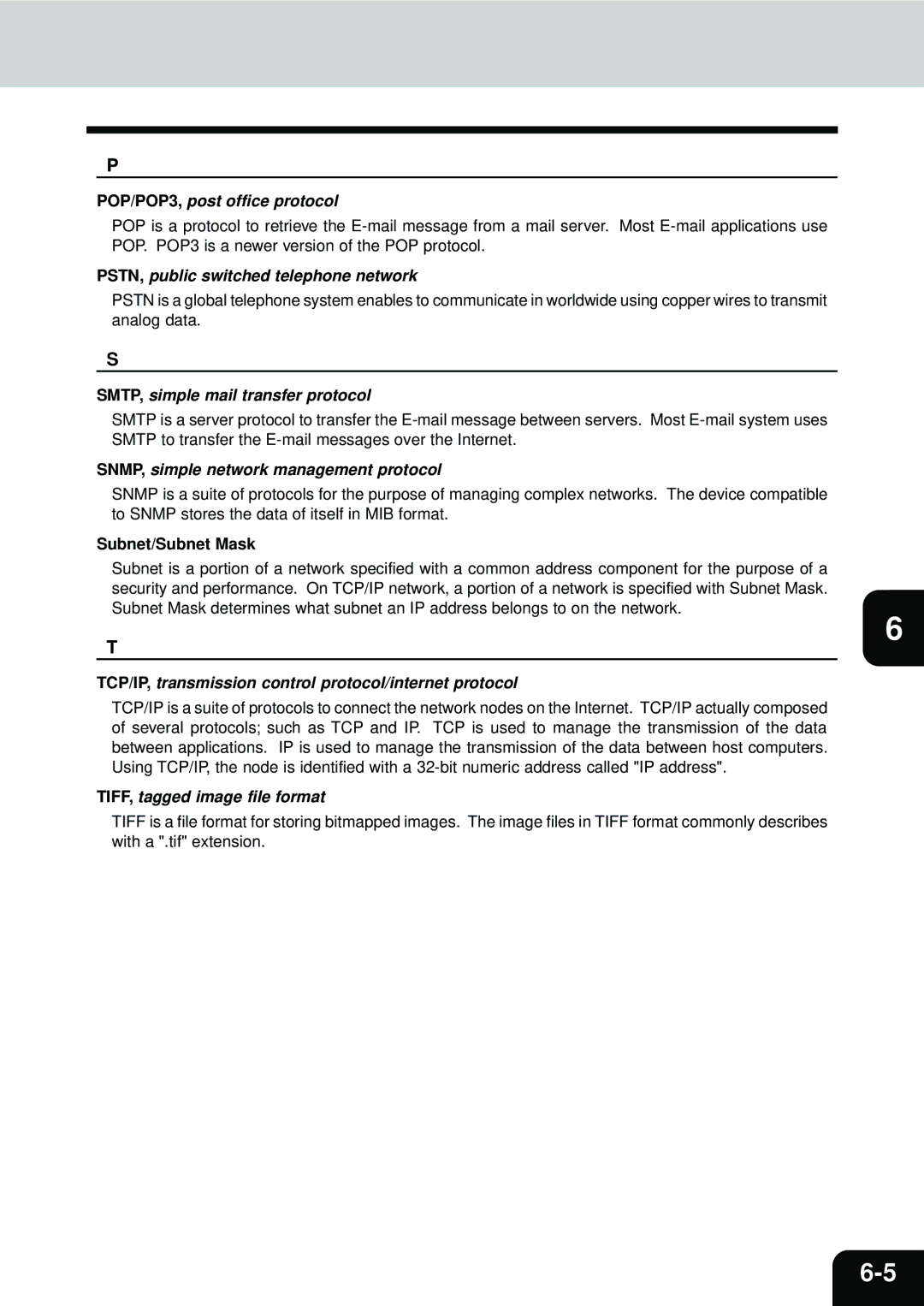 Toshiba E1-17063A manual POP/POP3, post office protocol, Subnet/Subnet Mask 