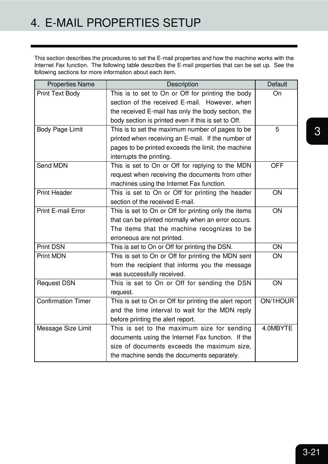 Toshiba E1-17063A manual Mail Properties Setup, Off 