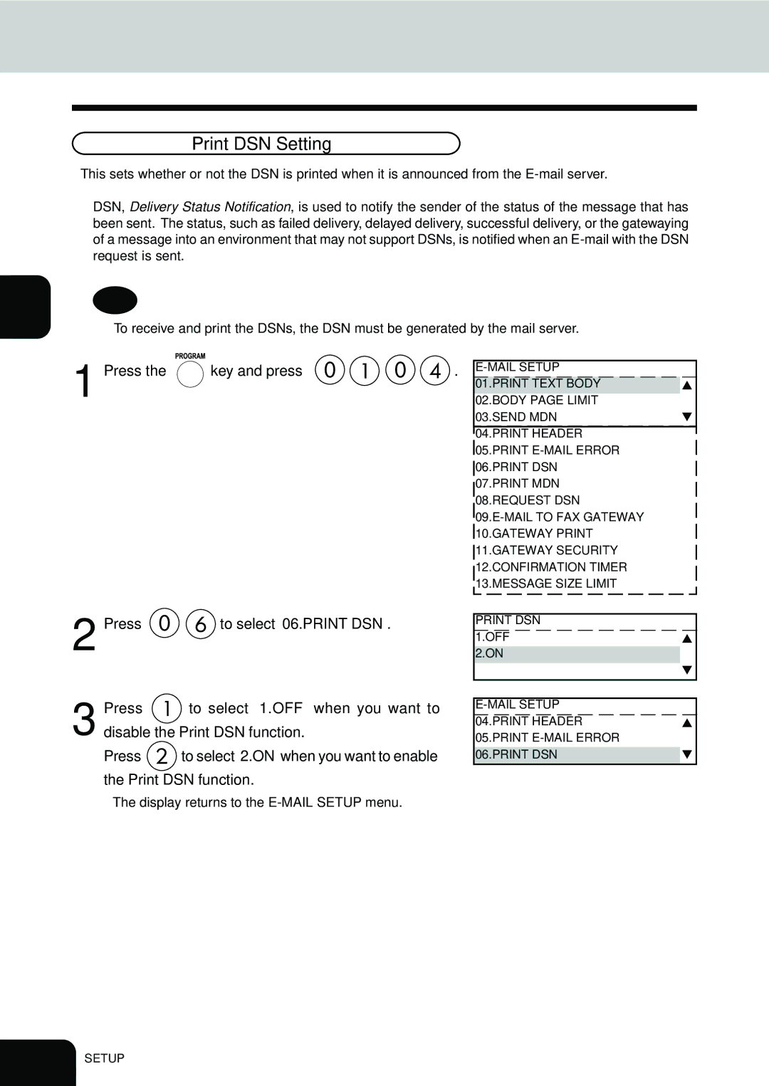 Toshiba E1-17063A manual Print DSN Setting 