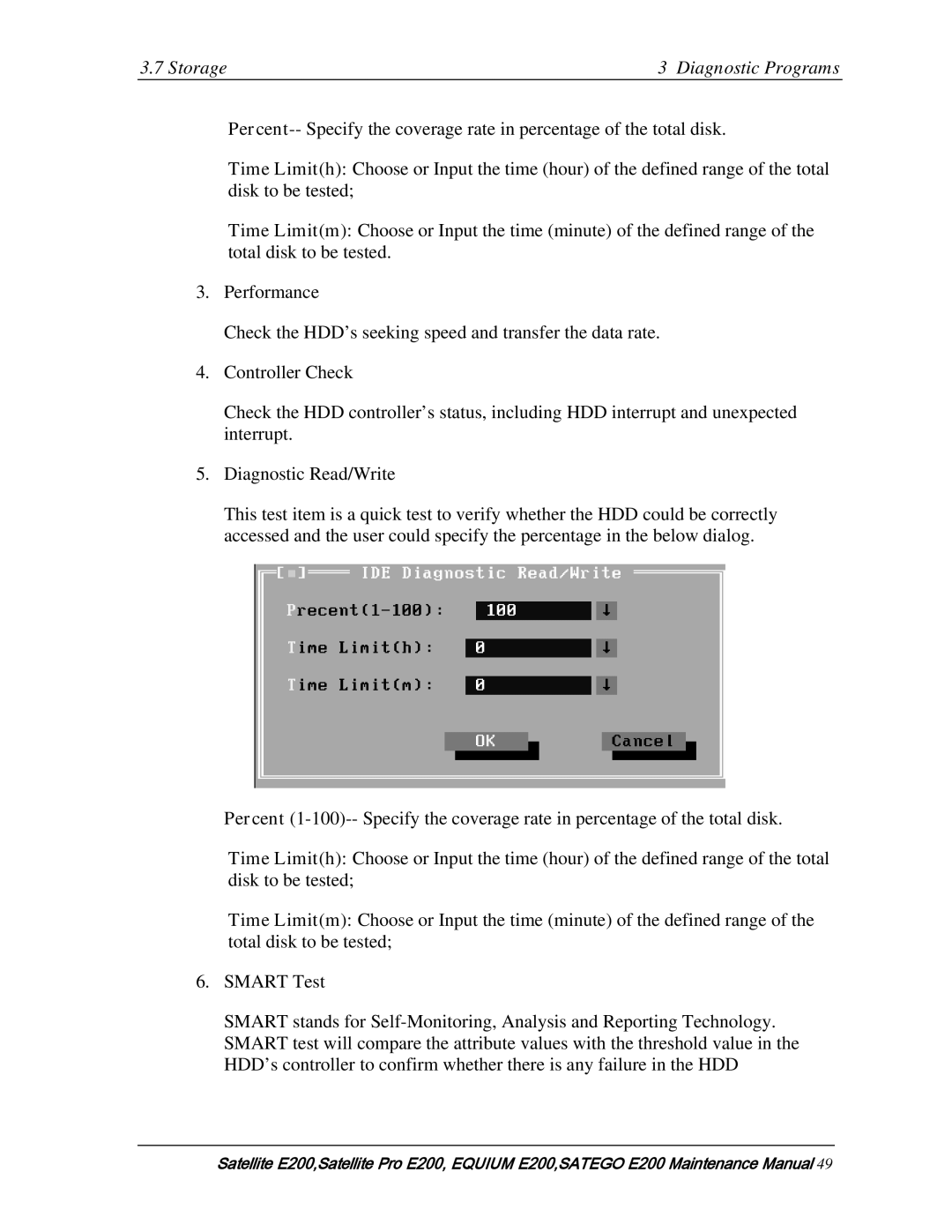 Toshiba E205 manual Storage Diagnostic Programs 