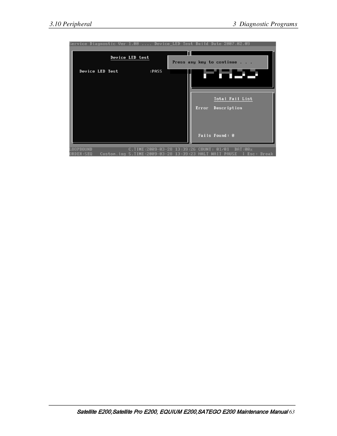 Toshiba E205 manual Peripheral Diagnostic Programs 