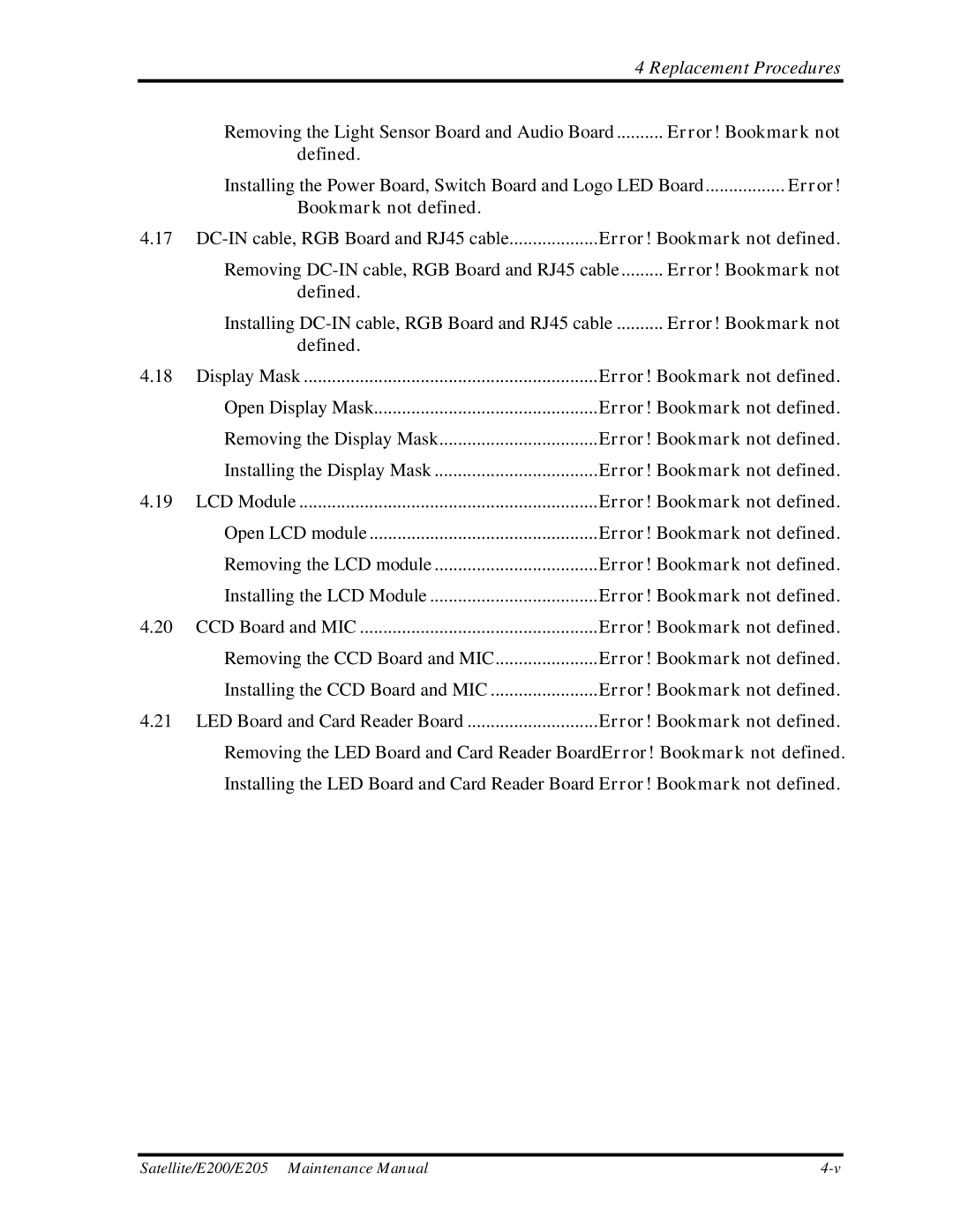 Toshiba E205 manual Error! Bookmark not 