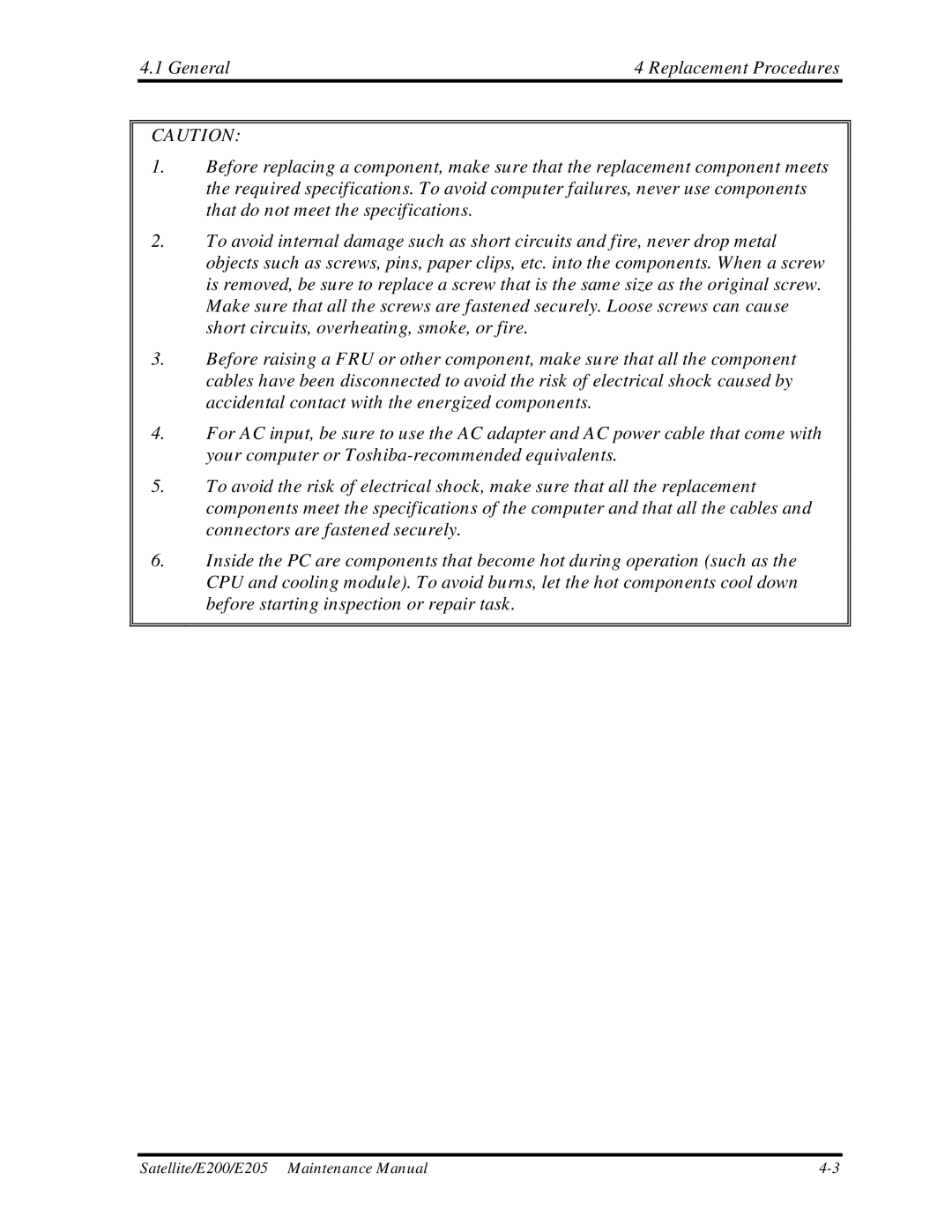 Toshiba manual Satellite/E200/E205 Maintenance Manual 