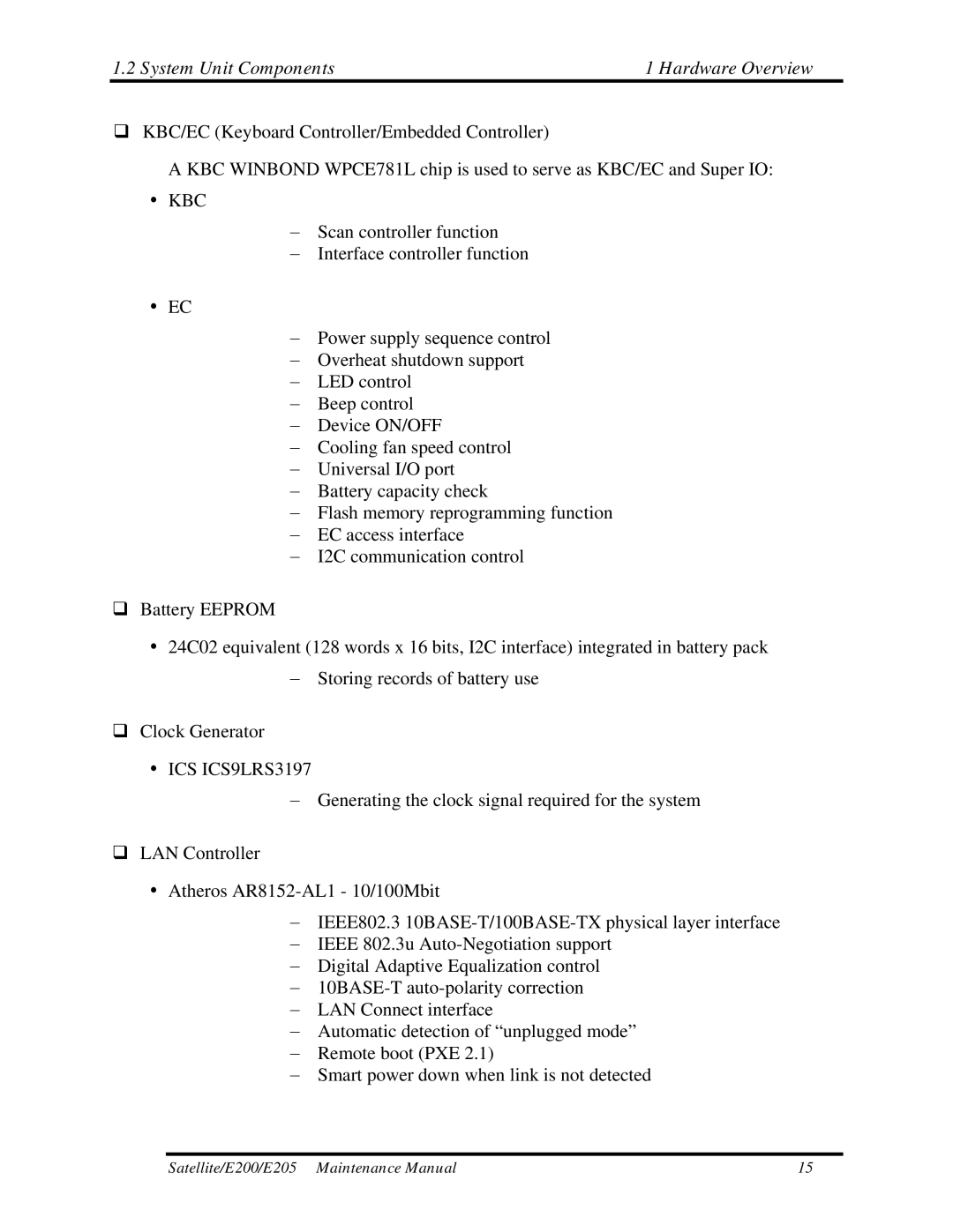 Toshiba E205 manual  Kbc 