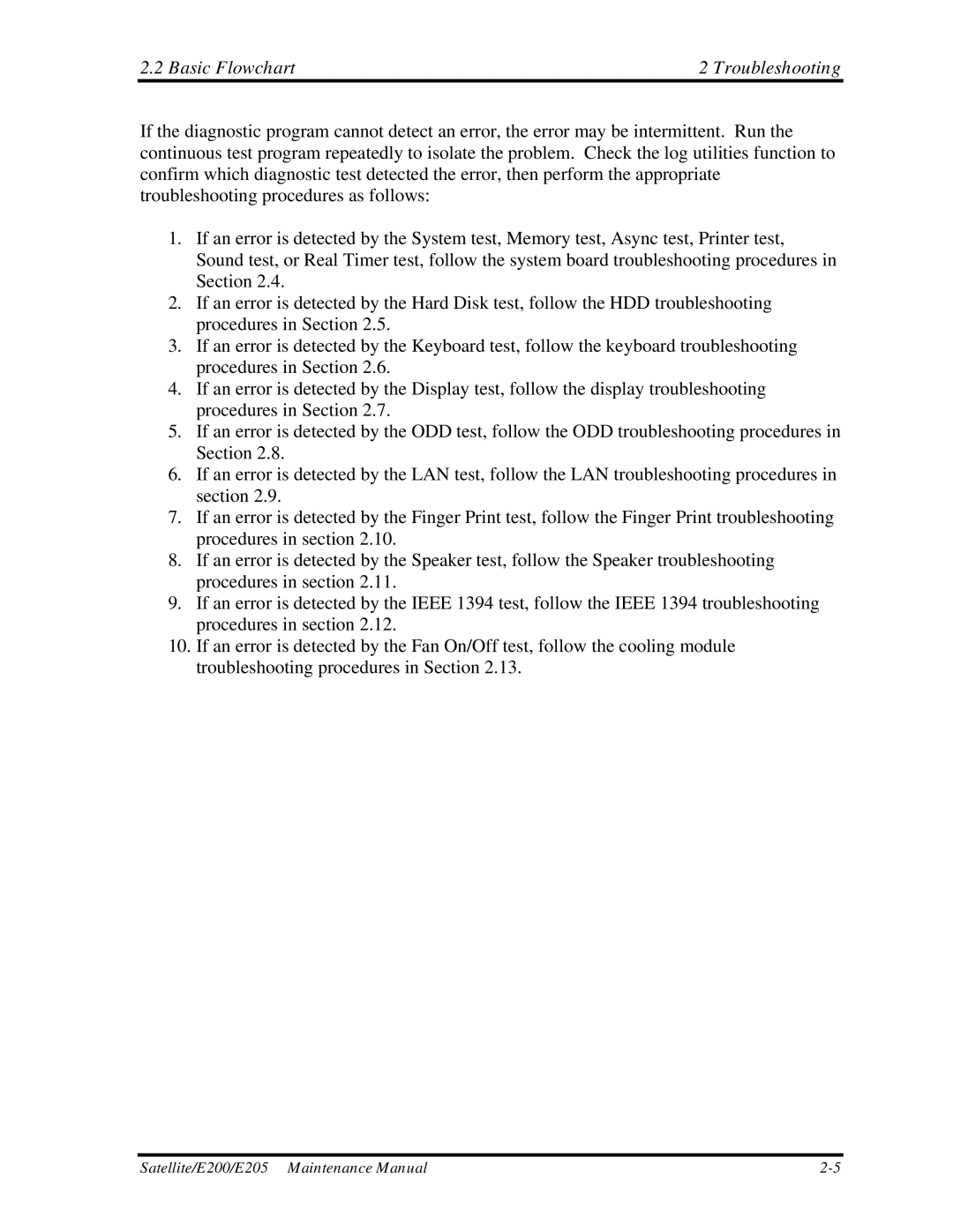 Toshiba E205 manual Basic Flowchart Troubleshooting 