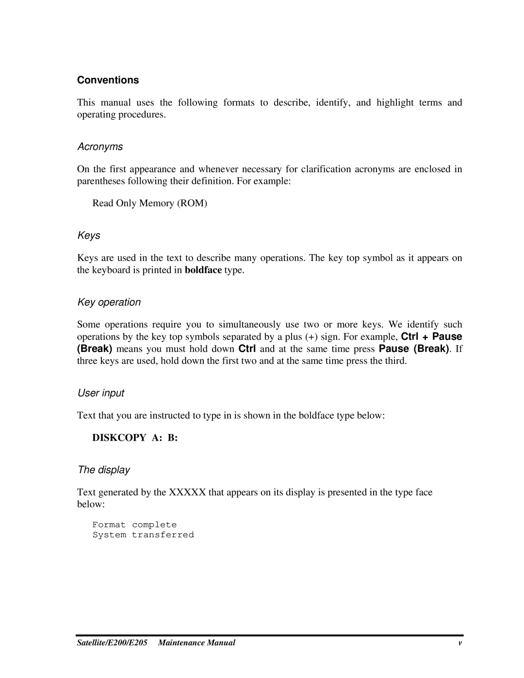 Toshiba E205 manual Conventions, Acronyms 