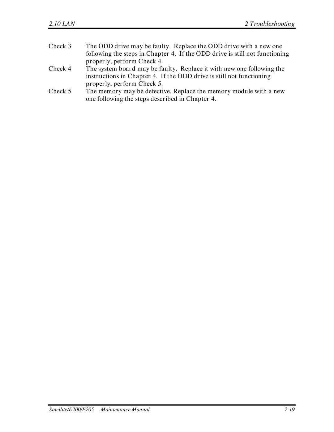 Toshiba E205 manual LAN Troubleshooting 