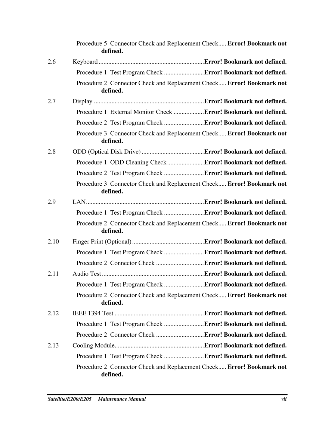 Toshiba E205 manual Error! Bookmark not, Defined 