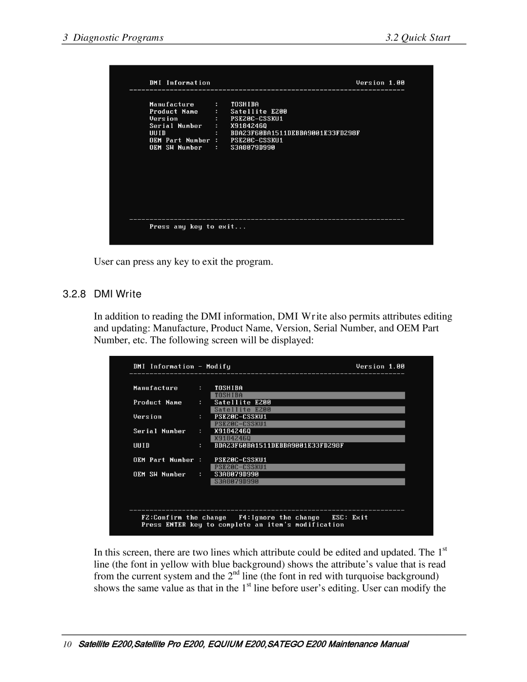 Toshiba E205 manual DMI Write 