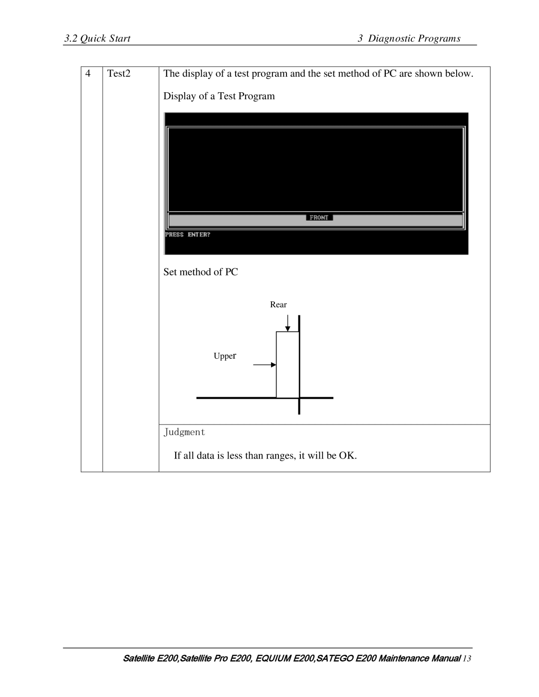 Toshiba E205 manual Rear Upper 