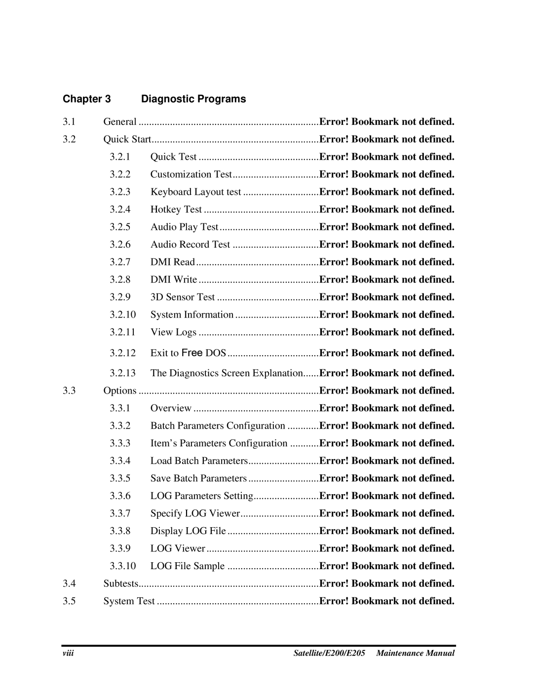 Toshiba E205 manual Chapter Diagnostic Programs 