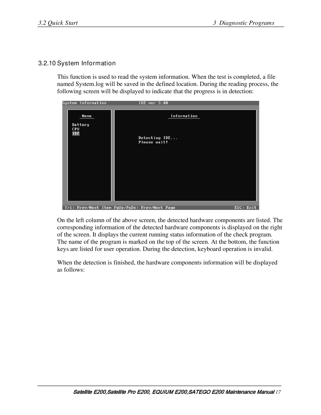 Toshiba E205 manual System Information 