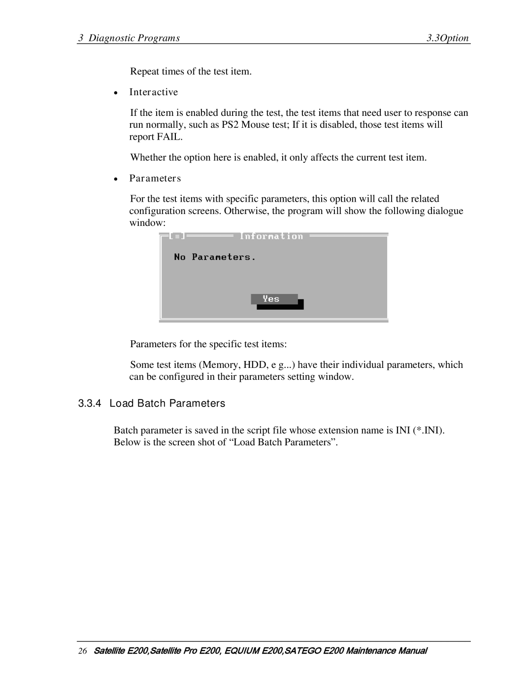 Toshiba E205 manual ∙ Interactive, ∙ Parameters, Load Batch Parameters 