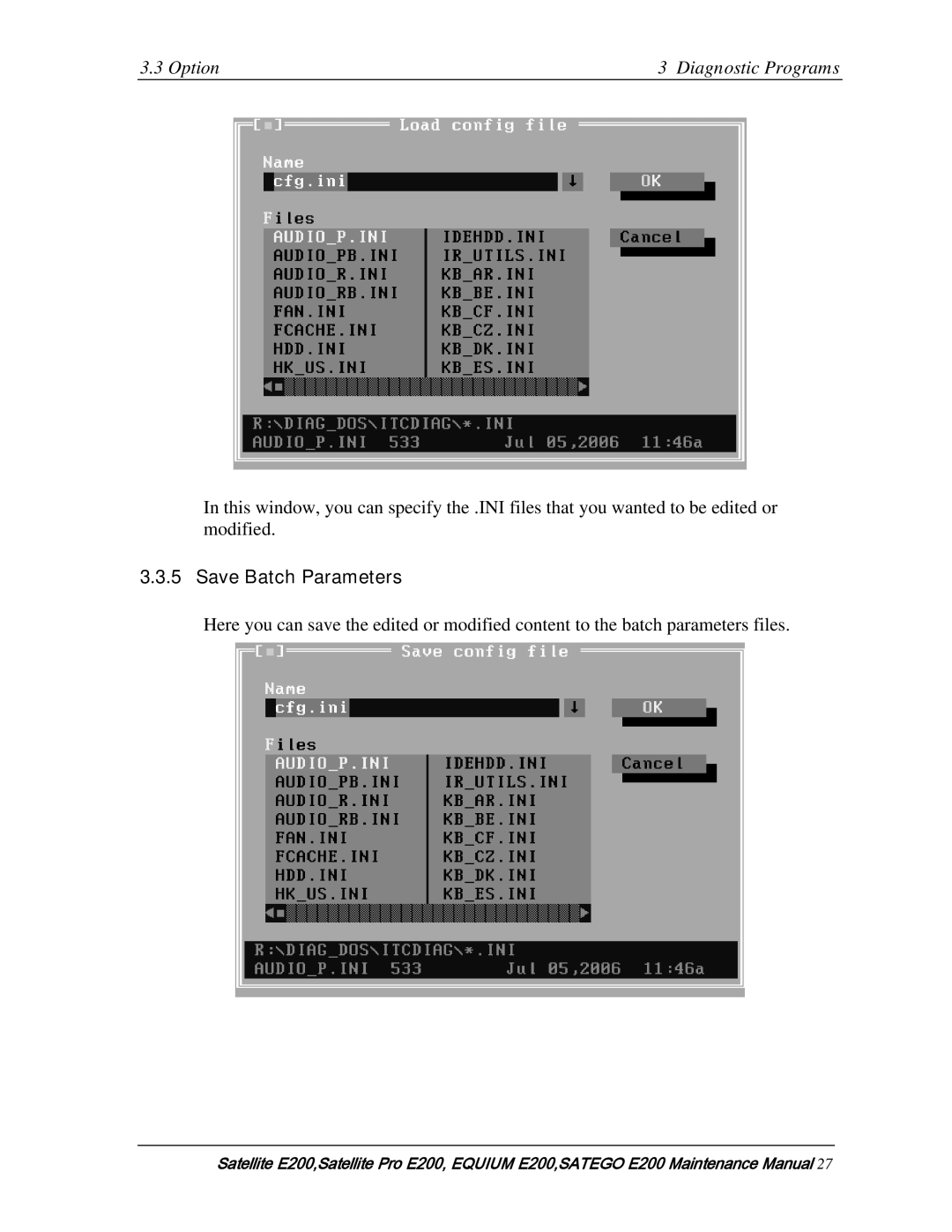 Toshiba E205 manual Save Batch Parameters 