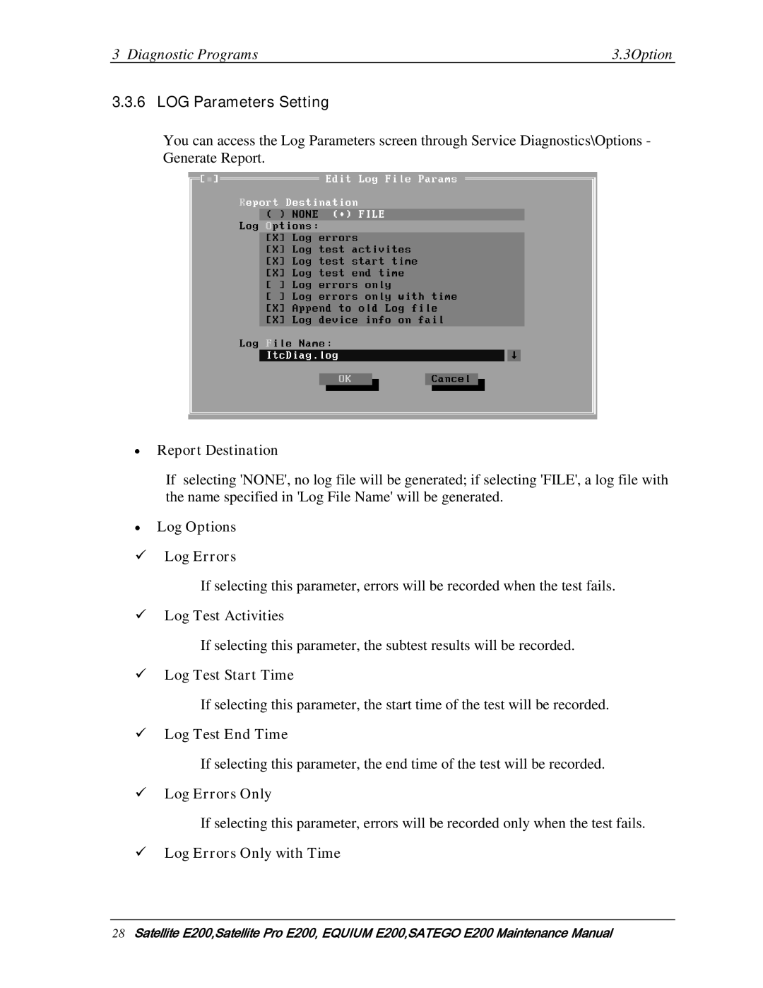 Toshiba E205 manual LOG Parameters Setting 