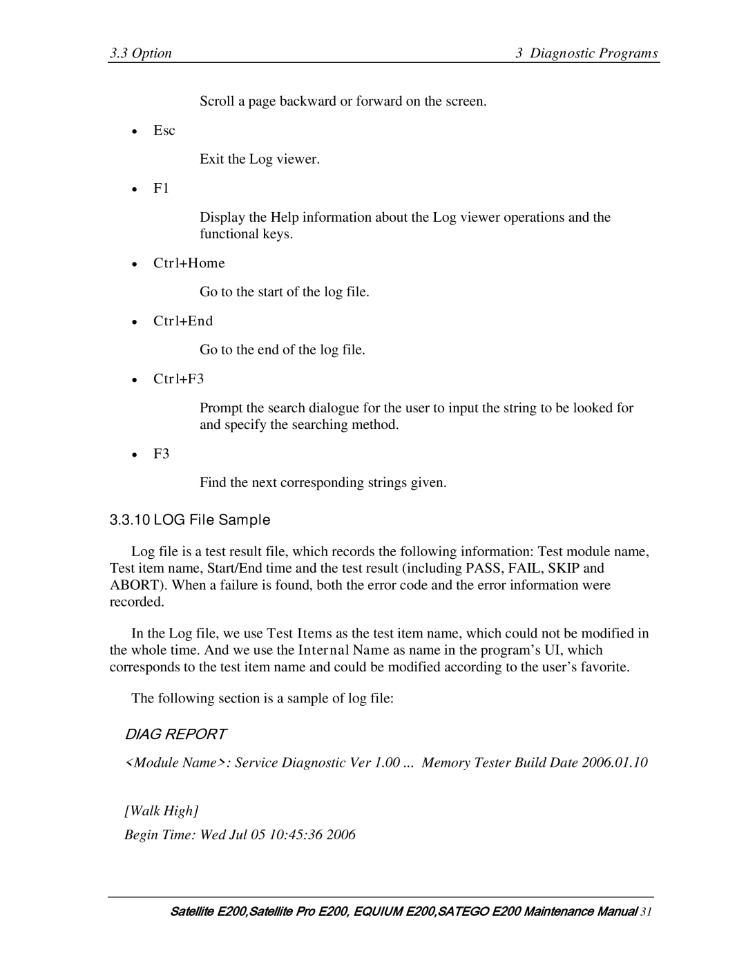 Toshiba E205 manual LOG File Sample 