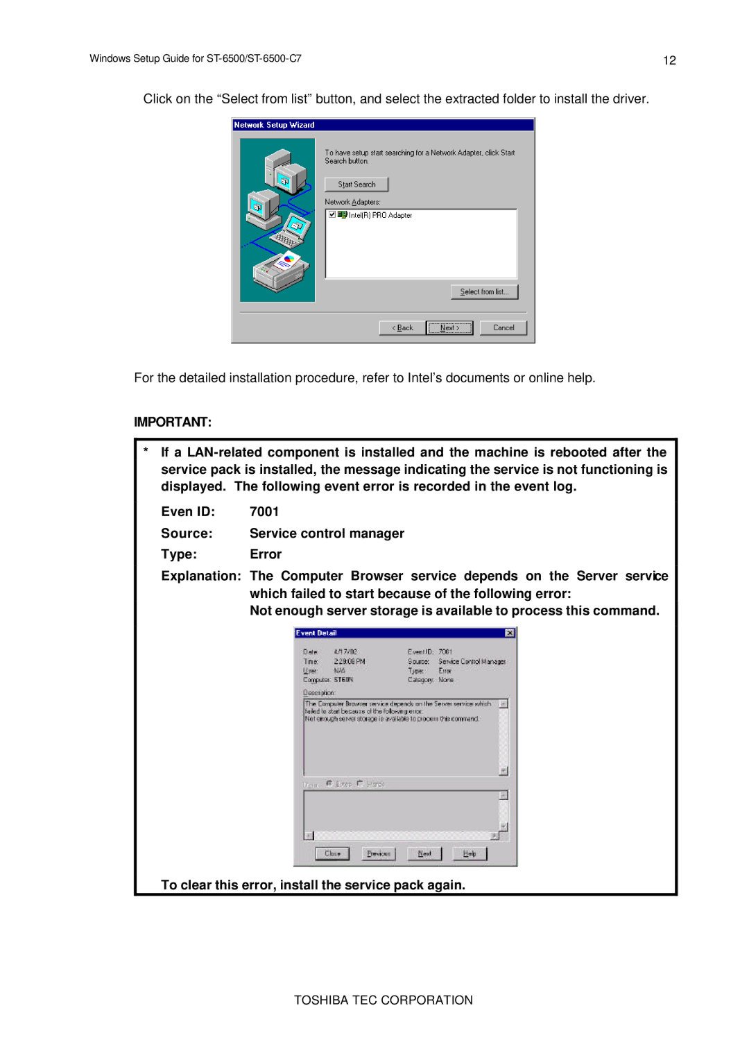 Toshiba E2711 setup guide Even ID 7001 Source 