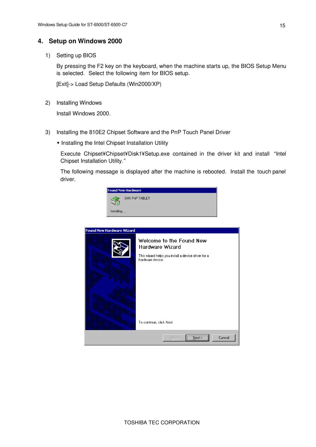 Toshiba E2711 setup guide Setup on Windows 