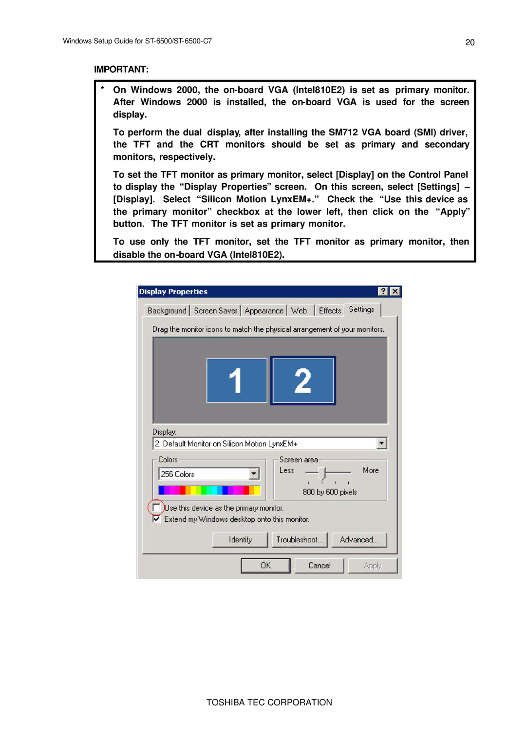 Toshiba E2711 setup guide Toshiba TEC Corporation 