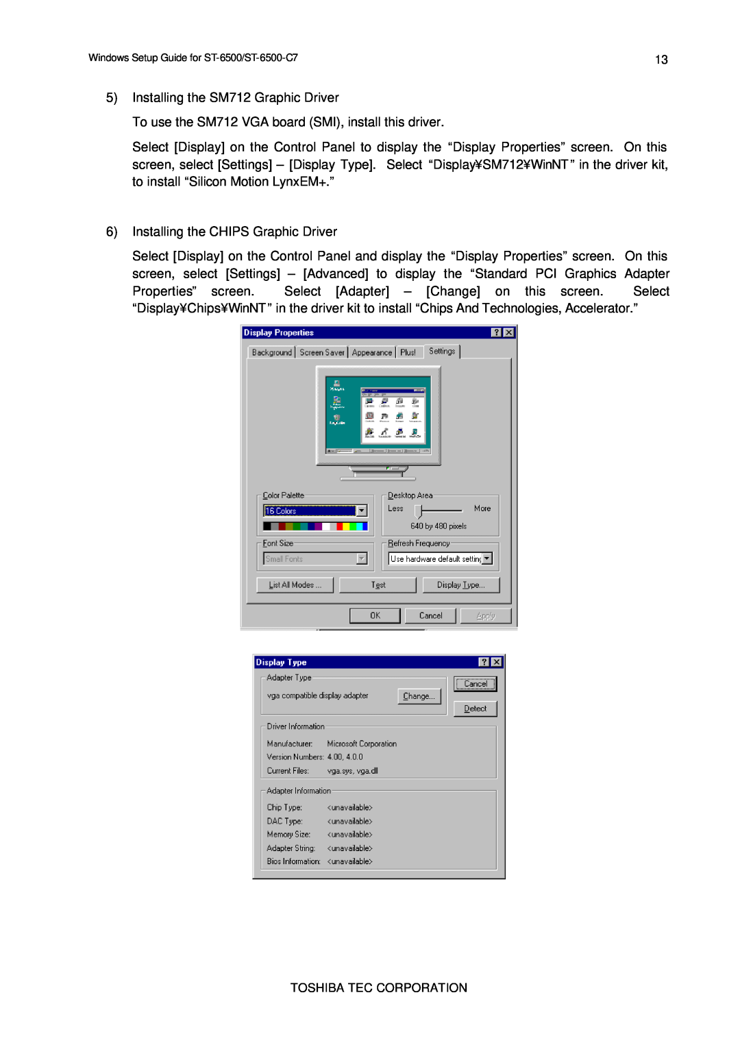Toshiba E2711 setup guide Installing the SM712 Graphic Driver 