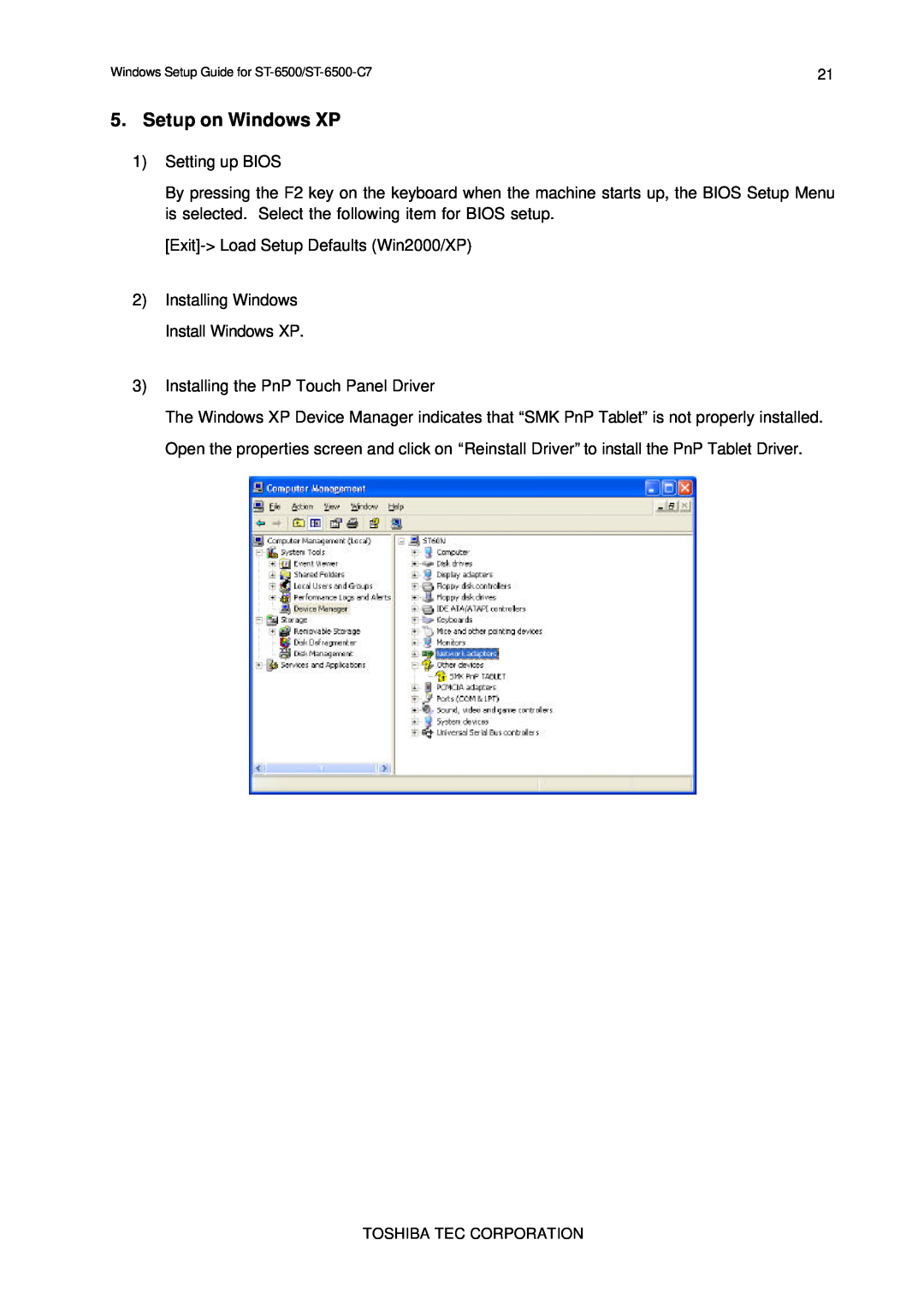 Toshiba E2711 setup guide Setup on Windows XP 