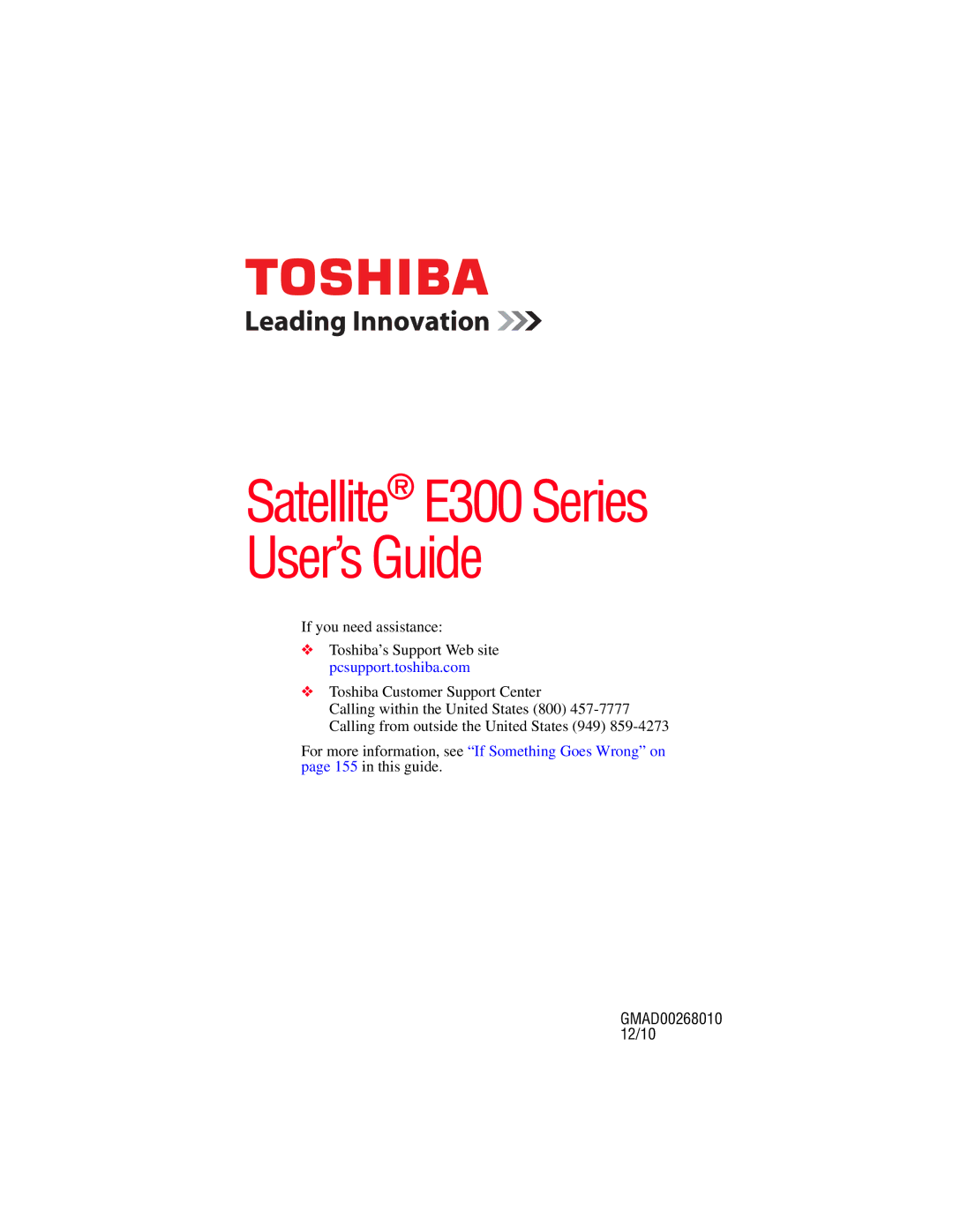 Toshiba manual Satellite E300 Series User’s Guide 