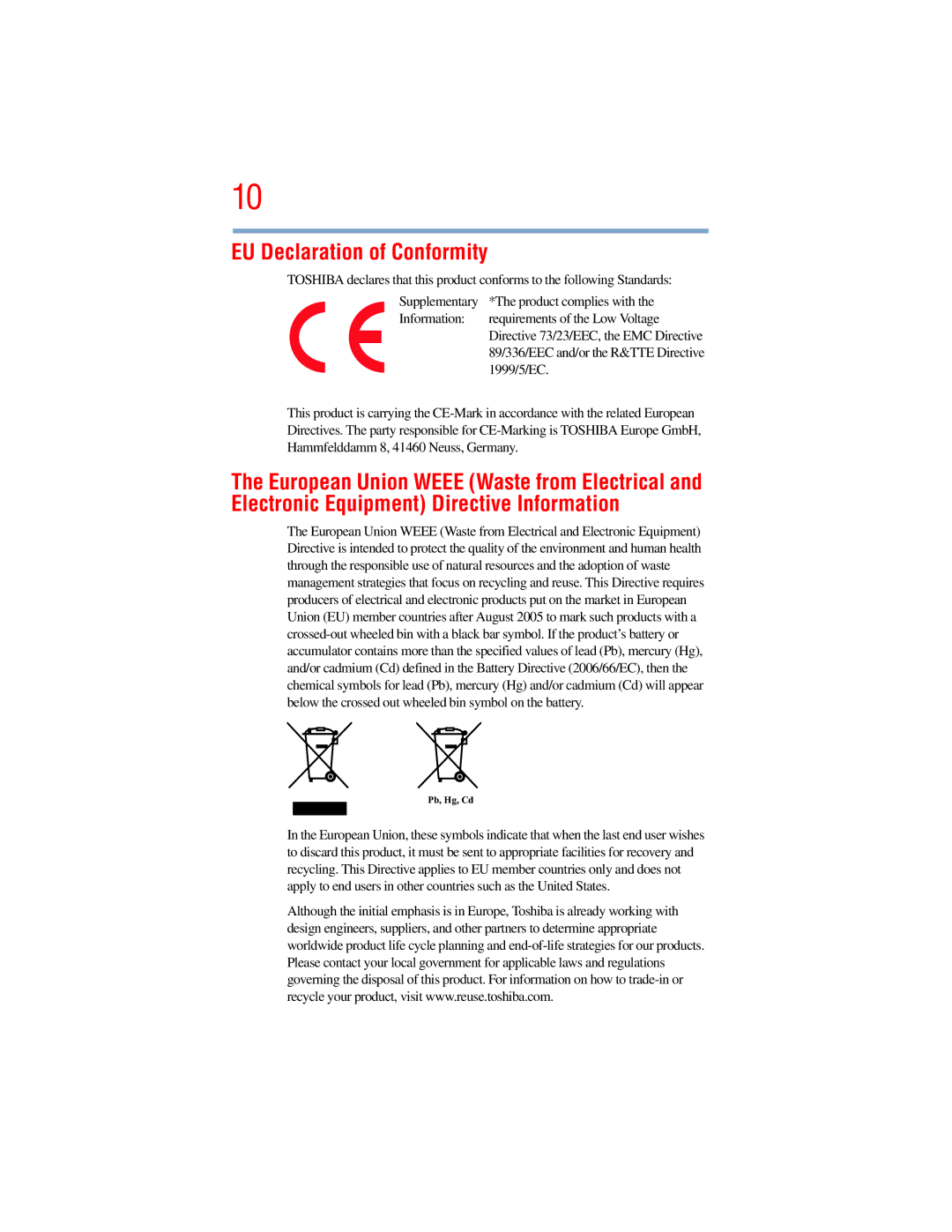 Toshiba E300 manual EU Declaration of Conformity 